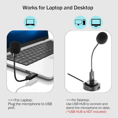 Mini USB Microphone for Laptop and Desktop Computer, with Gooseneck & Universal USB Sound Card, Compatible with PC and Mac, Plug & Play, Ideal Condenser Mic for Remote Work, Online Class | Universal USB Sound Card, Plug & Play, Flexible Gooseneck, Idea...