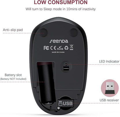 seenda Wireless Mouse for Laptop, 2.4G Noiseless Mouse with USB Receiver - Optical Tracking Portable Computer Mice for Chromebook, PC, Tablet, Windows System, 24 Months Battery Life - Red&Black