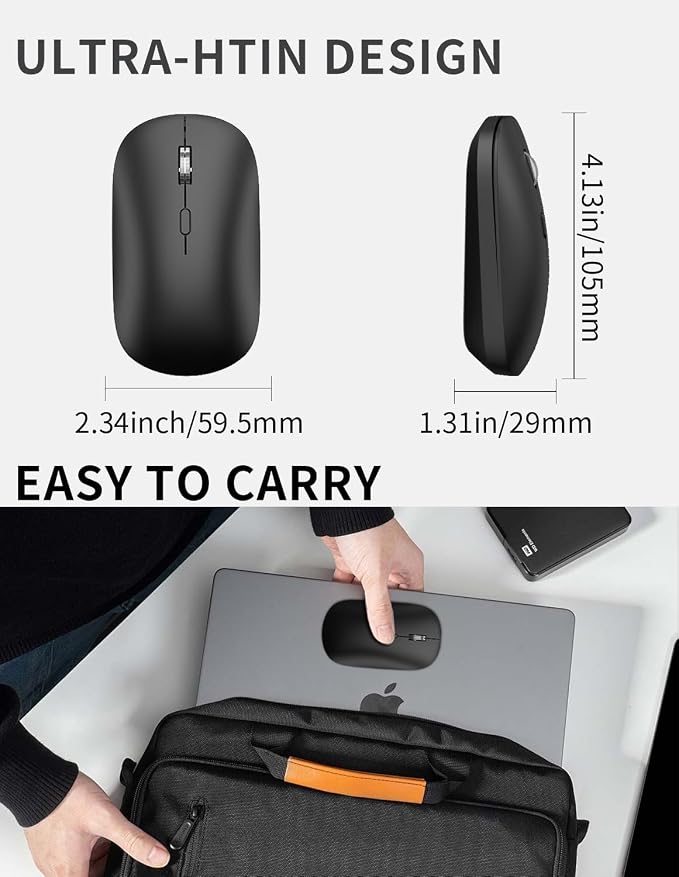 2.4G 2ireless Mouse is Suitable for Laptops PC、MacBook、Chromebook， Portable Optical Computer, Lightweight Mouse with USB Receiver, Silent Wireless Mouse, 2400 DPI, Black