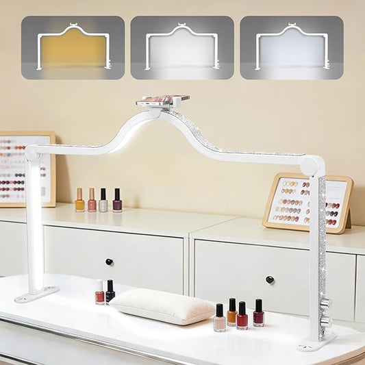 Arch Half Moon Light: Professional 34 inch 420 LED Beads - Nail Lamp for Desk Adjustable Brightness 3 Color Temperature - Foldable Nail Tech Light for Manicure Crafting