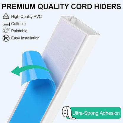Rindion Cord Hider, 113.6in Cable Hider, Cord Covers for Wires on Wall, Wire Covers for Cords on Wall, Cable Management Wire Hiders for TV, 8 x L14.2 x W0.94x H0.55in - White