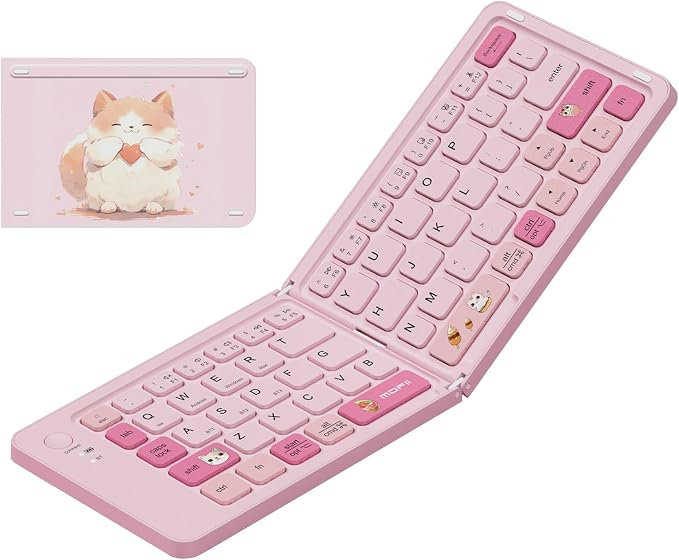 Foldable Bluetooth Keyboard with UV Printing Technology Rechargeable Keyboards,Compact Wireless Travel Keyboards for iPad, Smartphone, Tablet and Laptop - Z1 Pink Colorful