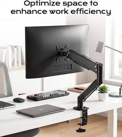 Pholiten Single Monitor Mount, Fully Adjustable Gas Spring Single Monitor Arm for up to 35 inch Screens, Computer Monitor Stand for Desk Holds up to 24lb, VESA 75/100mm, Black