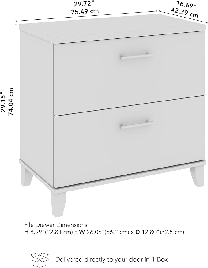 Bush Home 2 Drawer Lateral File Cabinet, Letter and Legal-Size Document Storage for Home or Professional Office, Somerset Collection, White
