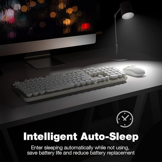 Dilter Wireless Keyboard and Mouse Combo, 104 Keys Full-Sized Typewriter Keyboards, 2.4 GHz USB Receiver Plug and Play, for Windows, PC, Laptop, Desktop (Cremy White)