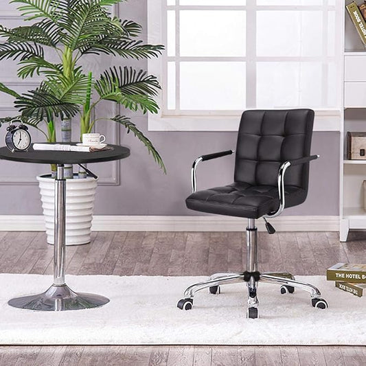 Topeakmart Home Office Chair Height Adjustable Desk Chair Mid Back PU Leather with 360° Swivel Large Seat with Wheels Black