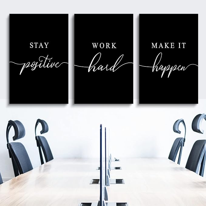 Work Hard Painting,Framed Canvas Wall Art Positive Quote, Office Wall Art, Black Large Poster, Positive Motivational Set of 3 Prints, Inspirational Print (E-3pcs,24x36inchx3pcs)