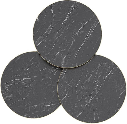 Set of 3 Nesting End Tables Round Wood Stacking Coffee Side Accent Sofa Table with Metal Legs for Living Room, Home Office, Nightstands for Bedroom (Black Marble)