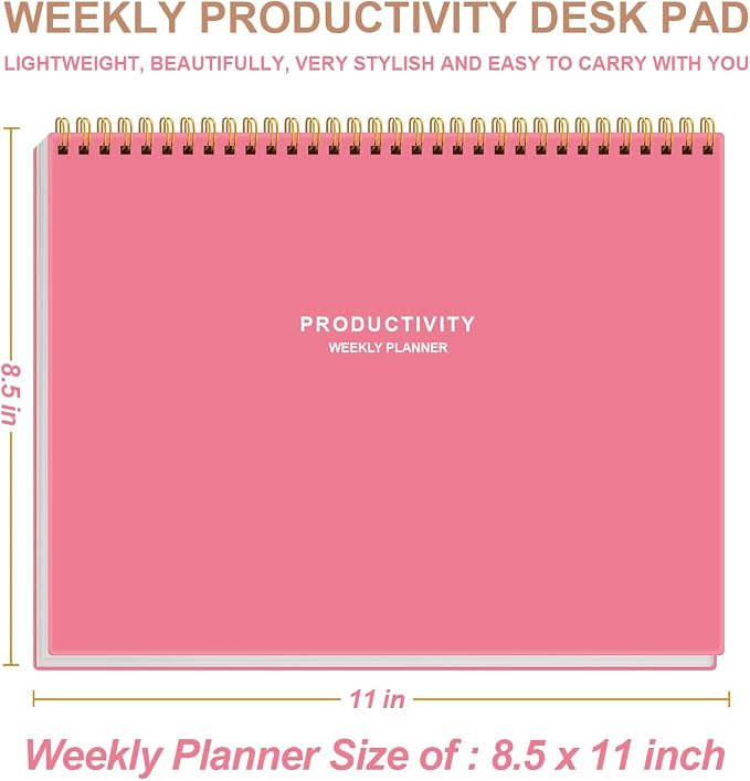Weekly Productivity Planner - 8.5" x 11" Dashboard Desk Notepad Has 6 Focus Areas to List Tasks for Goals, Projects, Clients, Academic or Meal-Organize Your Daily Work Efficiently, 54 Weeks, Pink
