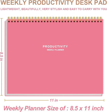 Weekly Productivity Planner - 8.5" x 11" Dashboard Desk Notepad Has 6 Focus Areas to List Tasks for Goals, Projects, Clients, Academic or Meal-Organize Your Daily Work Efficiently, 54 Weeks, Pink