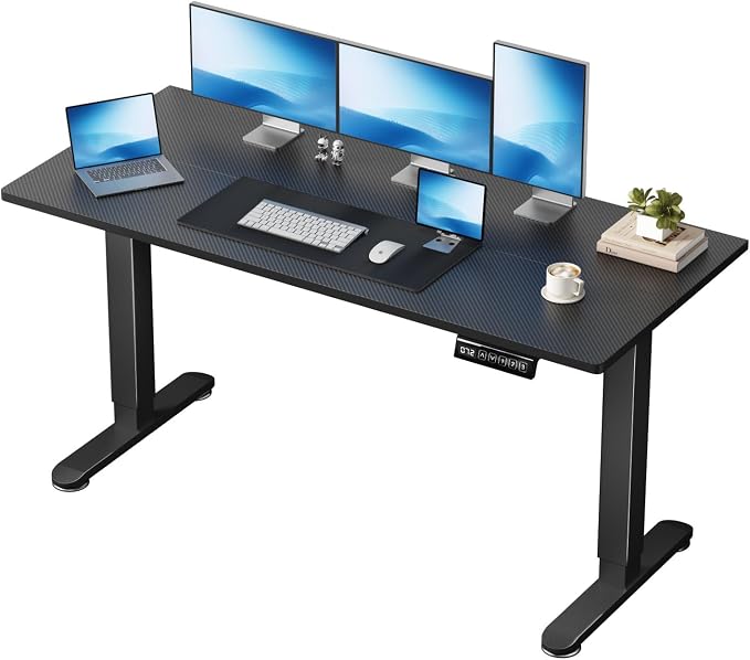 Electric Standing Desk, 39.4 x 23.6 Inches Sit Stand up Desk, Home Office Desk with 3 Memory Height Settings, Black Frame/Carbon Blacktop