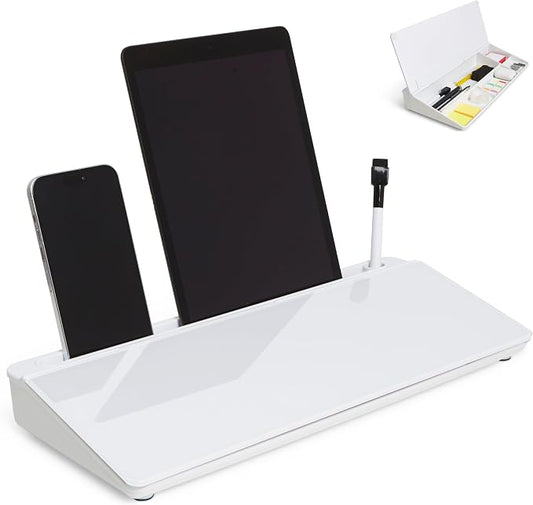 GAROOD Desktop Whiteboard with Storage Desk White Board Desk Board Glass White Board with Stand Home Office Organizer Phone Holder 15.8X7X2 inches