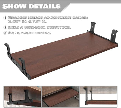 FRMSAET Furniture Accessories Office Product Suits Hardware 20/24/30 inches Keyboard Drawer Tray Wood Holder Under Desk Adjustable Height Platform. (30 inches, Cherry)