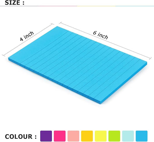 Eastern Wolf 8 Pads Lined Sticky Notes 4x6 in, Sticky Notes with Lines, Self-Stick Note Pads 8 Bright Multi Colors, 35 Sheet/Pad