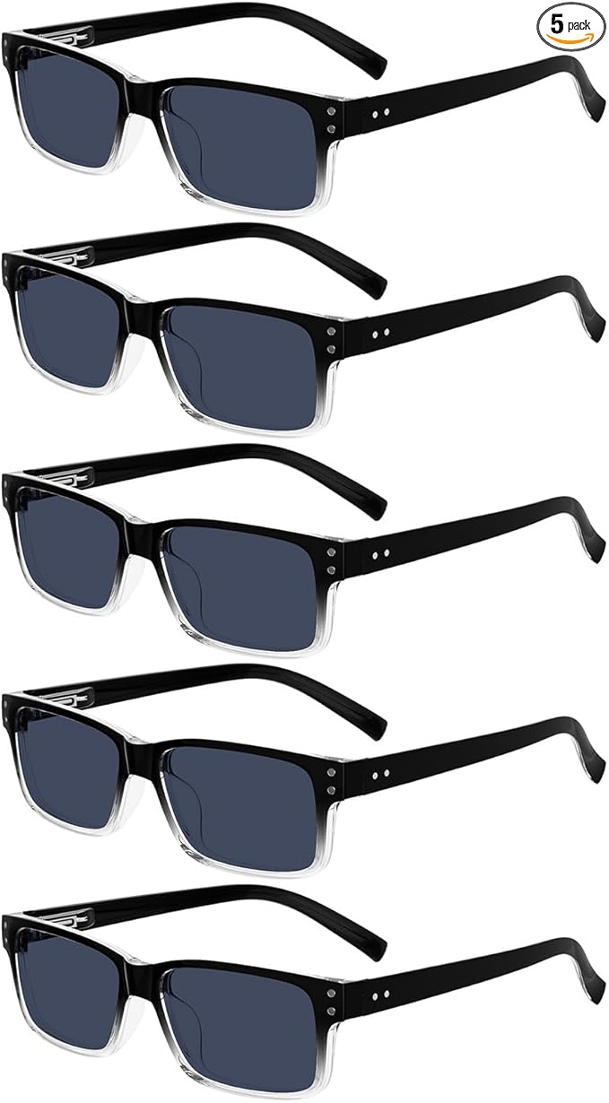 Eyekepper Vintage Reading Sunglasses for Men - 5 Pack Grey Tinted Lens Readers +2.50