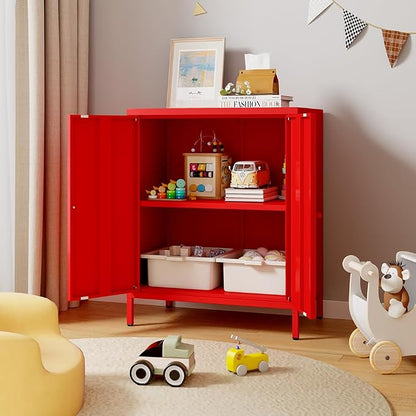 2 Door Metal Accent Storage Cabinet-Locker Cabinet for Office Room,Garage-Metal Storage Cabinet with 1 Adjustable Shelves (red)