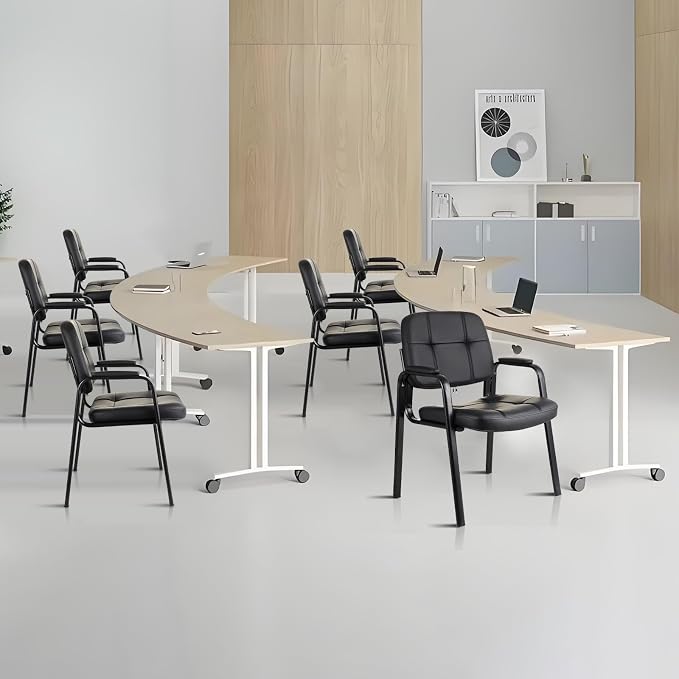CLLATINA Waiting Room Chairs with Padded Arms Leather Guest Chair no Wheels for Office Reception and Conference Desk Black
