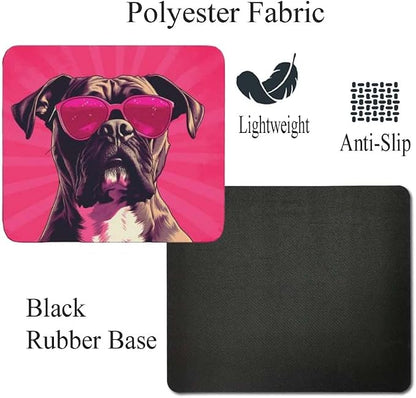 Pink Mousepad Glamour Dog Boxer Mouse Pad for Home Office Gaming Working Desk Computer Desktop Accessories Non-Slip Rubber Mousepad for Dog Lovers