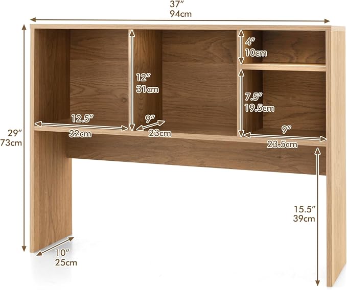 LDAILY Desktop Bookshelf, 2-Tier Office Desk Shelf Organizer Desk Hutch with 4 Shelves, 37’’L Wood Storage Rack Display Shelf for Computer Desk, Office, College Dorm, Bedroom (Natural)