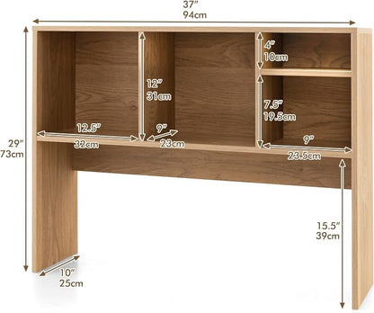 LDAILY Desktop Bookshelf, 2-Tier Office Desk Shelf Organizer Desk Hutch with 4 Shelves, 37’’L Wood Storage Rack Display Shelf for Computer Desk, Office, College Dorm, Bedroom (Natural)