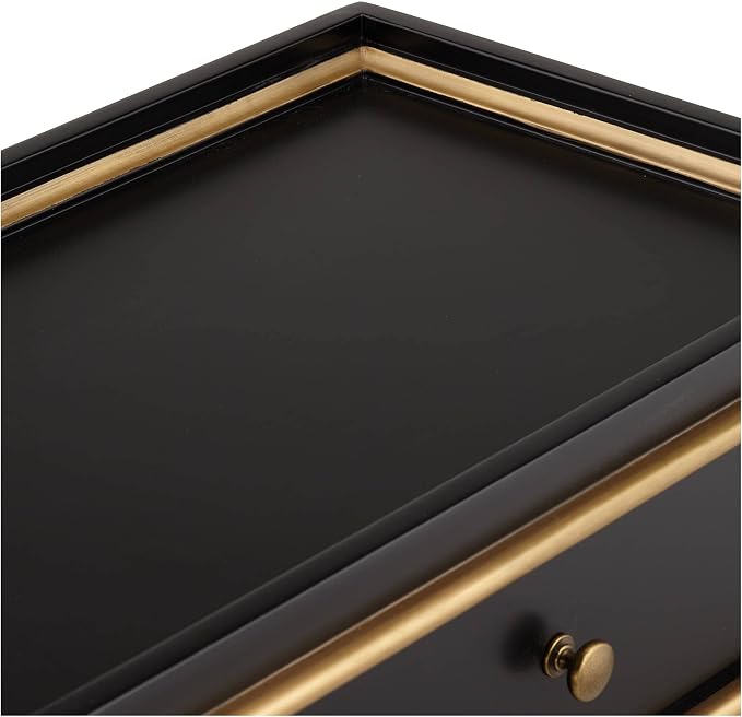 Cason Modern Glam Luxe Wood Rectangular Accent Side End Table 15" x 24" with Drawer and Shelf Black Gold Trim Handle for Living Room Bedroom Bedside Entryway Home House Office