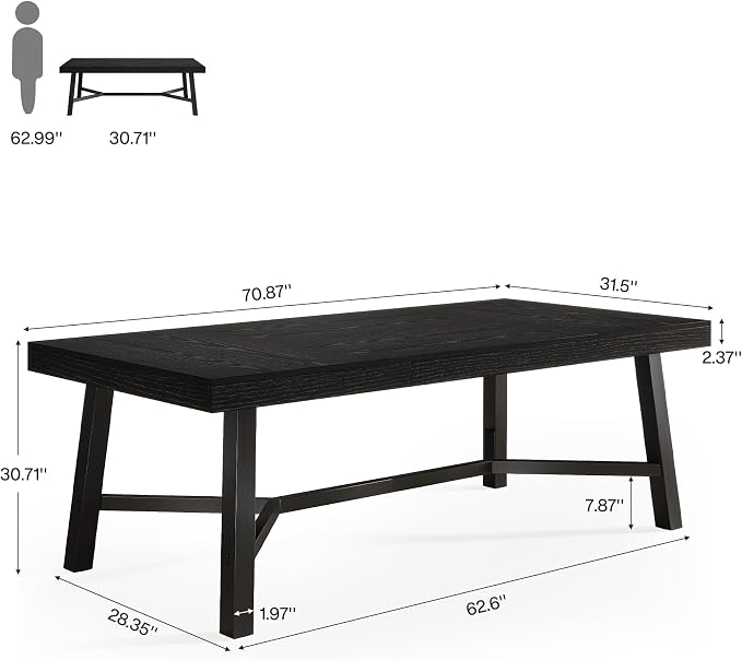 Tribesigns 71-Inch Executive Desk, Farmhouse Office Computer Desk with Sturdy Leg Structure, Rectangular Writing Table Business Furniture for Home Office, Black