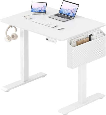 KLUVIS White Electric Standing Desk - 32 Inch Small Adjustable Height Stand up Desk for Writing Study Work, Mini Sit to Stand Desks Workstation for Small Space Adult Boys Girls Bedroom Home Office