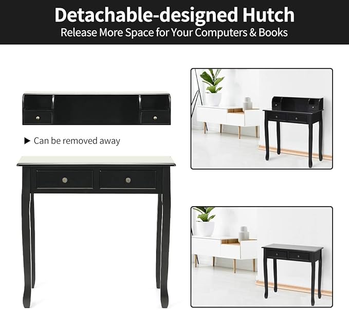 Giantex Writing Desk with 4 Drawers, Removable Floating Organizer 2-Tier Mission Home Computer Vanity Desk for Apartment Small Space (Black)