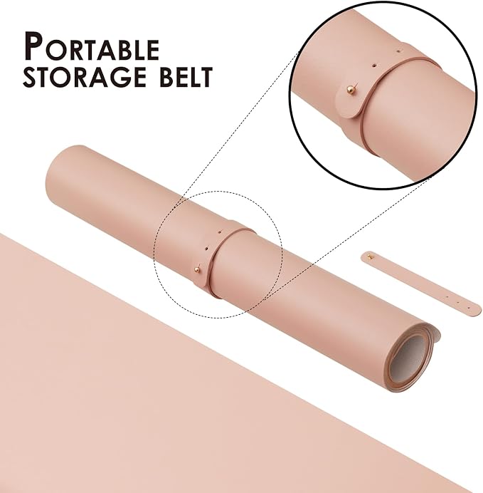 Leather Desk Mat - Non-Slip PU Pad for Office & Home - Organization Accessory - Ideal for Large Mouse Pad & Desk Mat (Pink, 36"x 17")