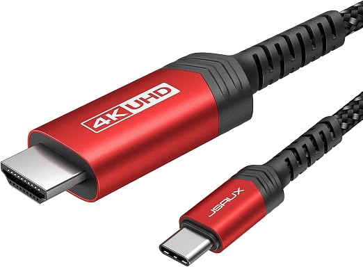 JSAUX USB C to HDMI Cable 16.4ft | 4K@60Hz USB 3.1 Type C to HDMI 2.0 Cord, Compatible with Thunderbolt 3/4, iPhone 17/Pro/Pro Max,16/Pro/Pro Max, MacBook Pro/Air, Galaxy S8 to S24, iPad Pro,iMac-Red