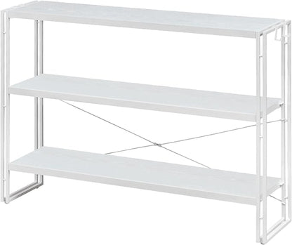 HCHQHS Bookshelf, 3-Tier Industrial Bookcase, White Open Book Shelf, Freestanding Horizontal Bookshelves with Metal Frame