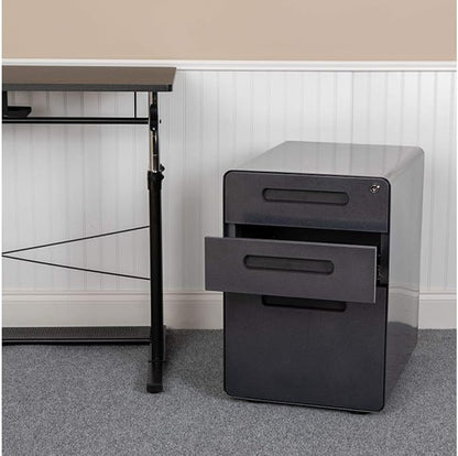 Flash Furniture Wren Ergonomic 3-Drawer Mobile Locking Filing Cabinet with Anti-Tilt Mechanism and Hanging Drawer for Legal & Letter Files, Black