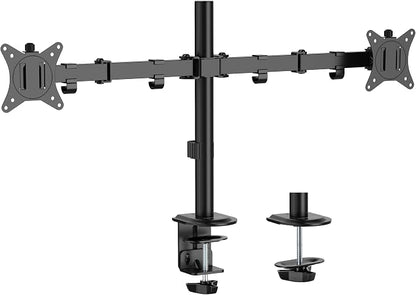 Mount-It Dual Monitor Arm, Desk Mount for 2 Screens 13-32 in, Steel | Holds up to 19.8 lbs Each, Full Motion Tilt Swivel Rotate, VESA 75x75 100x100, Cable Management, C-Clamp or Grommet, Black