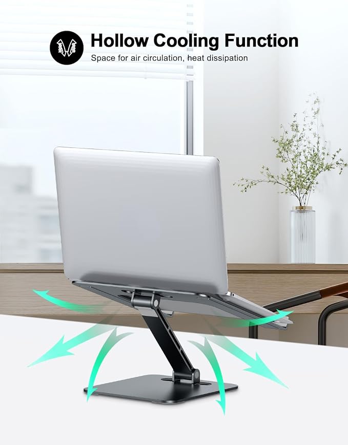 RIWUCT Foldable Aluminum Alloy Laptop Stand for Desk, Height Adjustable Ergonomic Computer Stand, Portable Laptop Riser Holder Printer Stand Compatible with MacBook Pro Air/HP/Dell 10-16", Gray