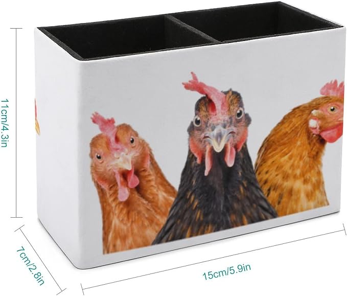 Niapessel Pencil Holder for Desk, Funny Three Chickens Pen Holder Storage Desktop Pen Organizer Desk Pencil Organizer Makeup Brush Holder for Office School College Leather