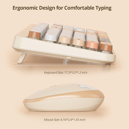 GTSP Creamy Wireless Keyboard and Mouse, Typewriter Office Full-Sized Colorful 2.4G Cute Aesthetic Keyboard for Computer, Laptop, PC Desktops（Brown）