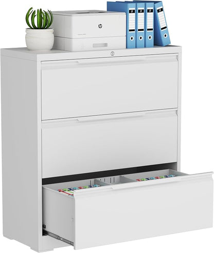 Lateral File Cabinet, 3 Drawer Lateral File Cabinet with Lock, Metal Lateral Filing Cabinet for Home Office, Office Organization Cabinet for Letter/Legal/F4/A4 Size
