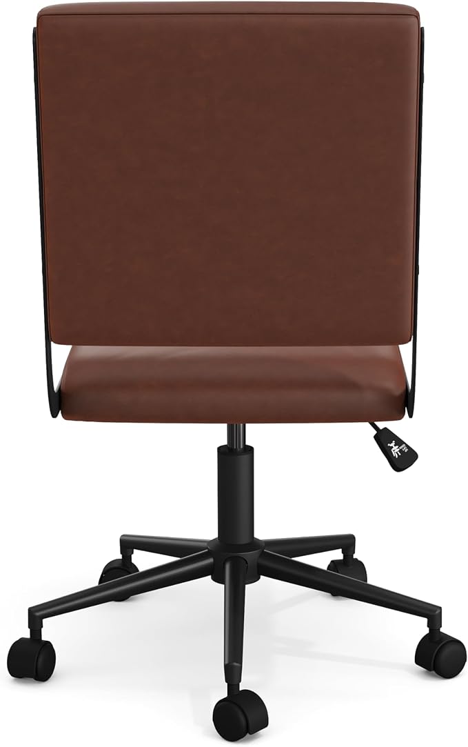 Martha Stewart Lulu Swivel Task Chair with Height Adjustable Seat for Home Office in Saddle Brown Faux Leather with Oil Rubbed Bronze Frame