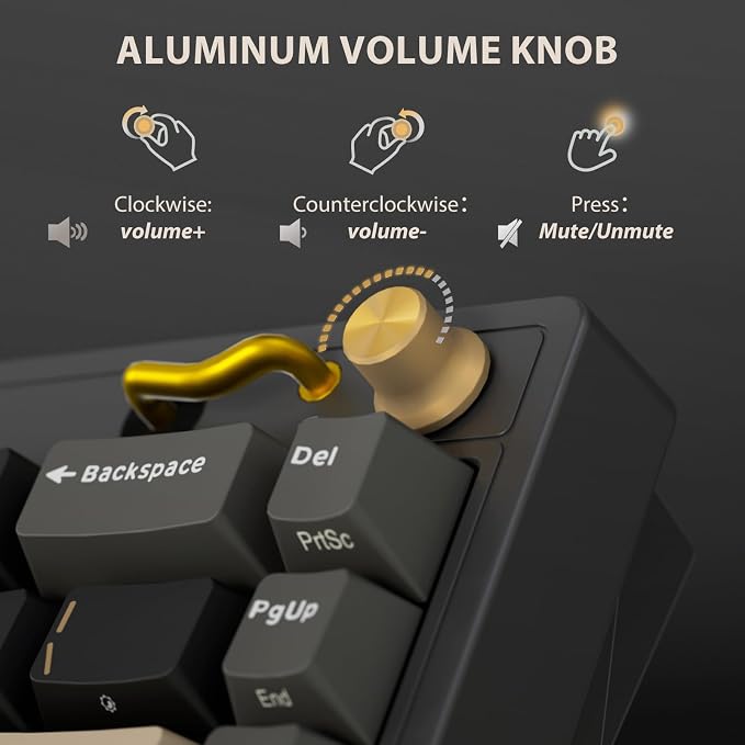 RK ROYAL KLUDGE M65 Wireless Gaming Keyboard with Volume Knob, 60% Hot Swappable Mechanical Keyboard 2.4G/BT/USB-C, Gasket Mount, Battery Display, PBT Keycaps, Hot-Swappable Cream Switch, Black