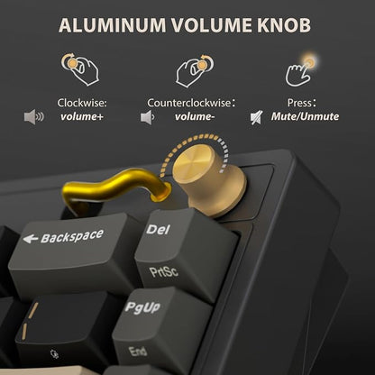 RK ROYAL KLUDGE M65 Wireless Gaming Keyboard with Volume Knob, 60% Hot Swappable Mechanical Keyboard 2.4G/BT/USB-C, Gasket Mount, Battery Display, PBT Keycaps, Hot-Swappable Cream Switch, Black