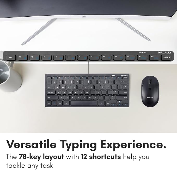 Macally Small Wireless Keyboard and Mouse Combo - Quiet Productivity Duo - 2.4G Wireless Compact Keyboard and Mouse for PC - 78 Key Mini Keyboard and Mouse with Slim Body, Click Buttons, & 3 DPI Modes