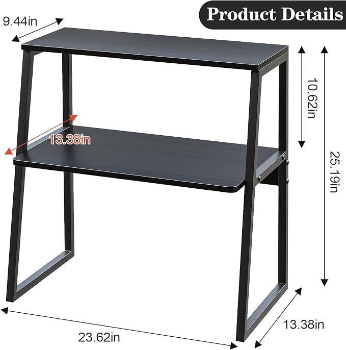 Arbuxzuy Printer Stand, Desktop Printer Shelf, 3 Tier Desk Shelf for top of Desk, Large Printer Stands Office Organization Shelves for Home Office Printer Fax Book, Black