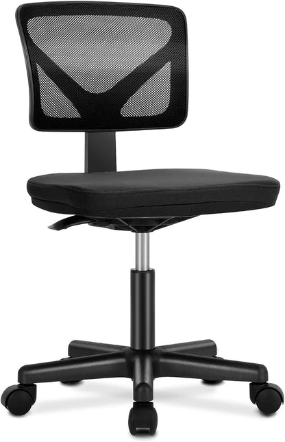 DUMOS Small Office Chair Armless, Ergonomic Adjustable Home Office Swivel Rolling Task Chair No Arms, Comfy Mesh Mid Back Computer Work Vanity Desk Chiars with Wheels for Small Spaces, Inky