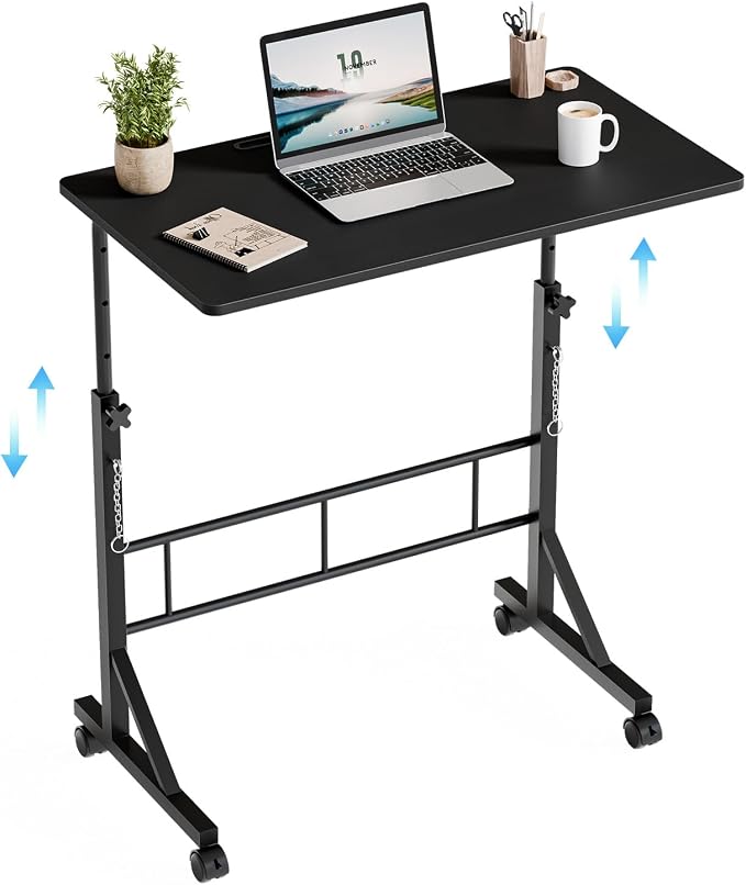 DUMOS 31.5" Walking Pad Desk, Portable Adjustable Height Rolling Laptop Desk with Lockable Wheels, Mobile Stand Up Computer Workstation for Treadmill Home Office Modern Black