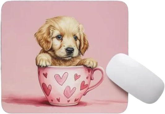 TUBBIE BASIC Mousepad Puppy in Tea Cup Mouse Pad Desktop Laptop Computer Accessories Home Office Gaming Work Desk Computer Non-Slip Rubber gift for dogs lover mousepad coffee or tea (Golden Retriever)