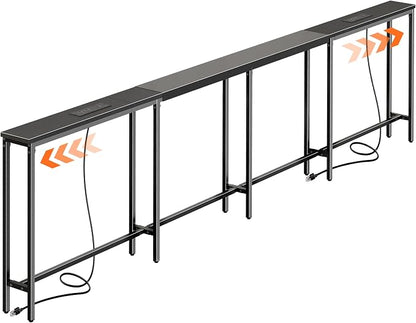 Huuger Narrow Sofa Table with 2 Power Outlets, 110.2-157.5 Inch Adjustable Length, Behind the Couch Table with USB-C Port, Long Entryway Console Table, Anti-tip Kit, for Living Room, Black