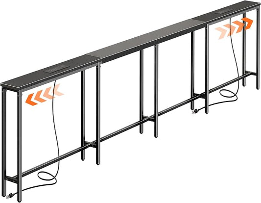 Huuger Narrow Sofa Table with 2 Power Outlets, 110.2-157.5 Inch Adjustable Length, Behind the Couch Table with USB-C Port, Long Entryway Console Table, Anti-tip Kit, for Living Room, Black