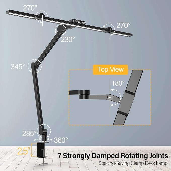 Micomlan Led Desk Lamp with Clamp, Architect Desk Lamp for Home Office with Atmosphere Lighting, 24W Ultra Bright Auto Dimming Computer Light Stepless Dimming and Tempering LED Table Light