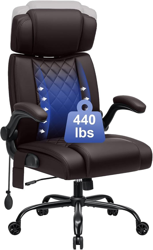 HOFFREE Executive Office Chair Ergonomic Computer Chair Comfy with Adjustable Lumbar Support and Headrest Swivel Rolling Office Chair with Flip-up Arms for Work,Study(Coffee)