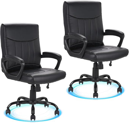 CLATINA Leather Office Executive Chair with Lumbar Support and Padded Armrestes, Swivel Rolling Ergonomic Mid Back Computer Task Desk Chair for Home, Conference, Waiting Room, Black, 2 Pack